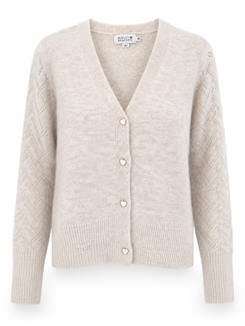 NWOT Molly Bracken Soft Knit Heart Button Cardigan Sweater | Medium | Cream - Picture 2 of 12